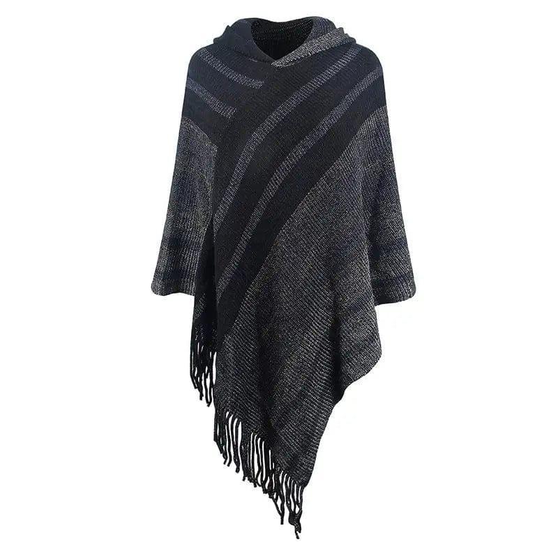 Cheky - Knitted Tassel Shawl Cape Women