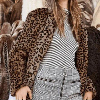 Cheky - Leopard-print furry versatile loose casual woolen coat