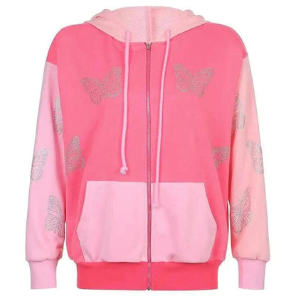 Cheky - Loose Zipper Hooded Jacket Casual Panty Two-Piece Set