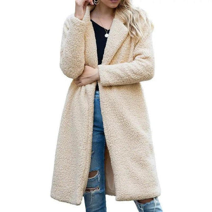 Cheky - Mid Length Lapel Sweater Cardigan Sherpa Jacket