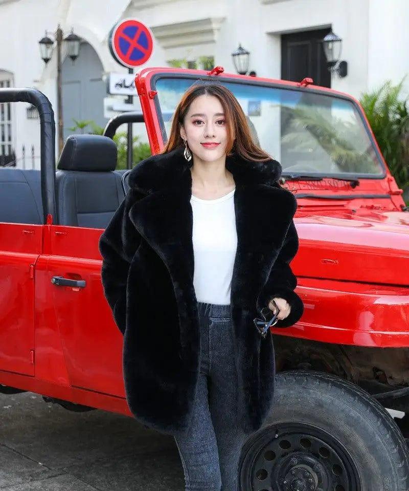 Cheky - New Female Imitation Rabbit Fur Loose Lapel Coat