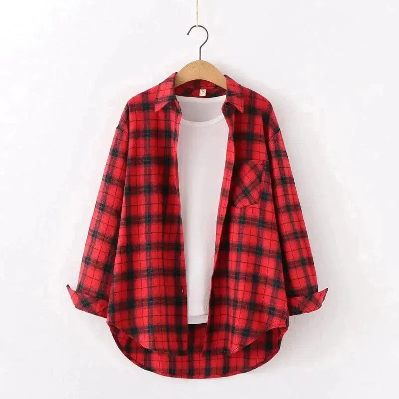 Cheky - Plaid Shirt Women'S Long-Sleeved Loose Shirt Jacket