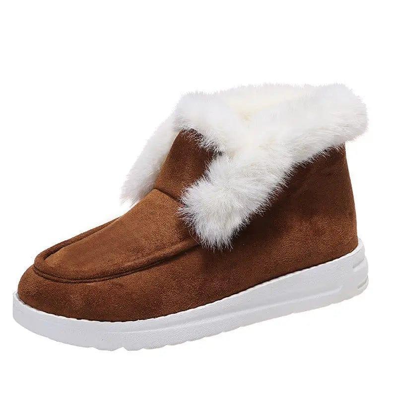 Cheky - Plush Flat Bottom Thickened Large Short Snow Boots For Women