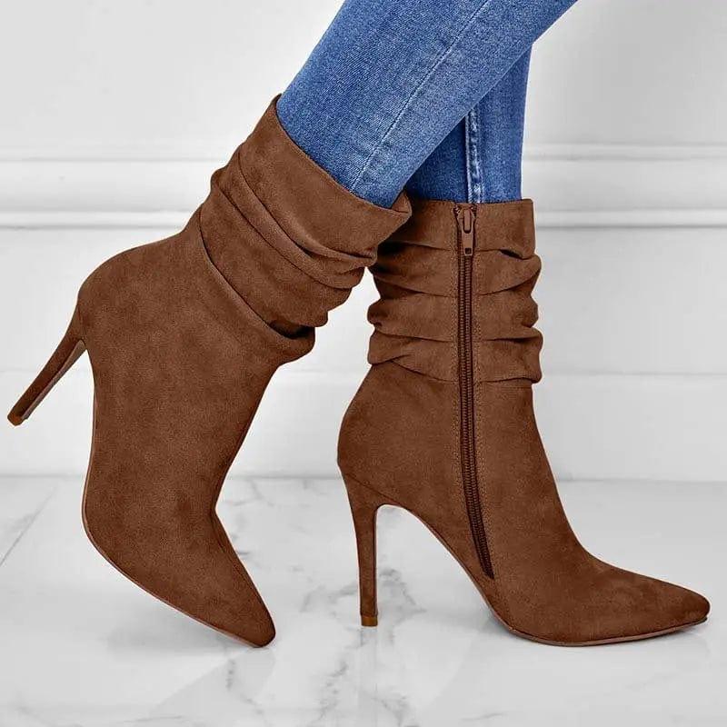 Cheky - Pointed Toe Stiletto Heel Ankle Boots For Women Side Zipper Shoes