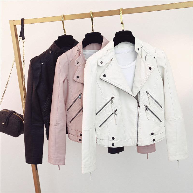 Cheky - PU Leather Motorcycle Short Slim Small Coat