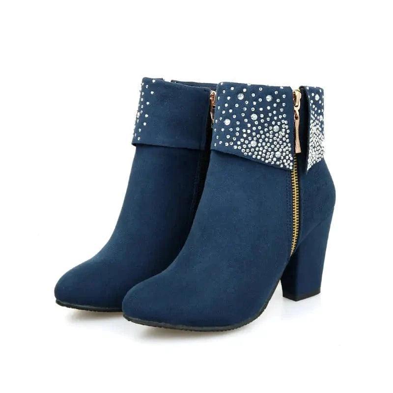 Cheky - Rhinestone nubuck short heel women boots