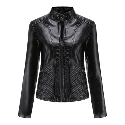 Cheky - Simple European And American Trend Thin Coat Long Sleeve Motorcycle Jacket Women