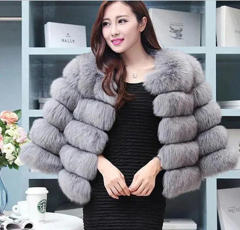 Cheky - Slim short faux fox fur coat