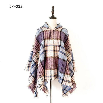 Cheky - Spring Autumn And Winter Plaid Ribbon Cap Cape And Shawl