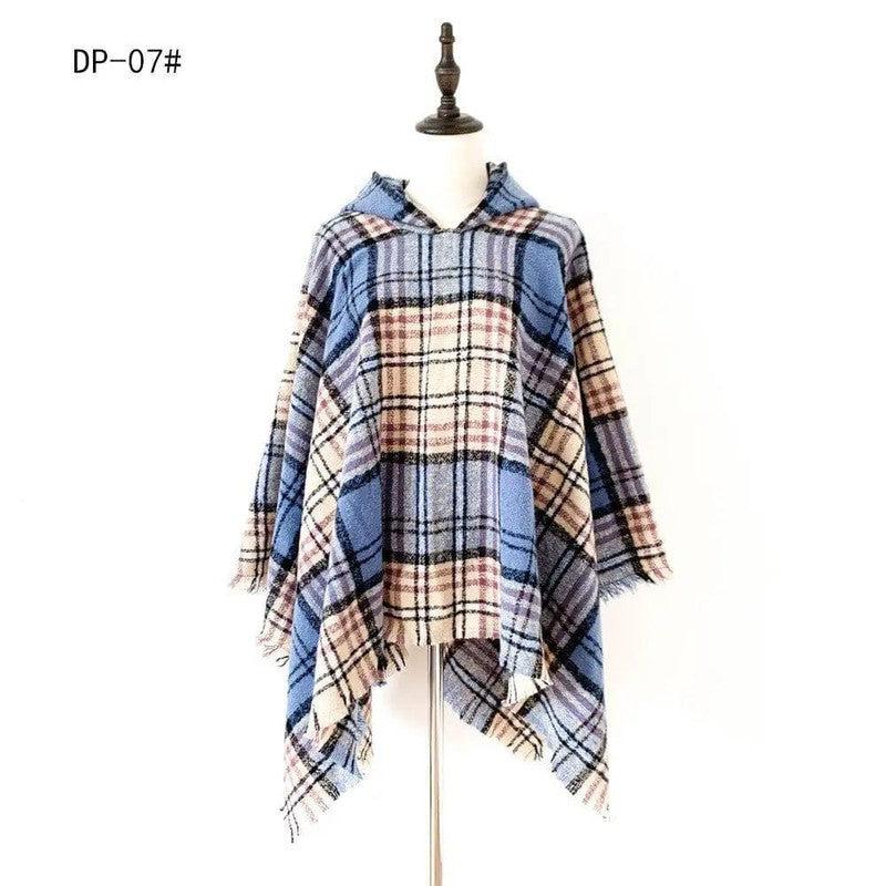 Cheky - Spring Autumn And Winter Plaid Ribbon Cap Cape And Shawl