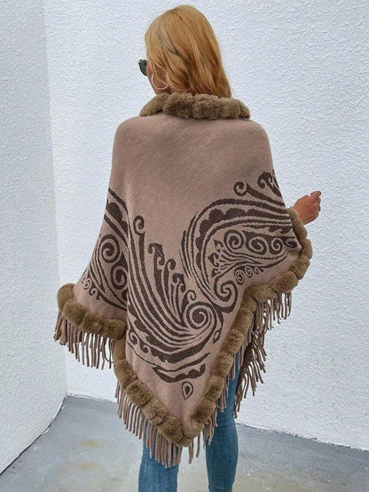 Cheky - Winter Fur Collar And Fringed Shawl