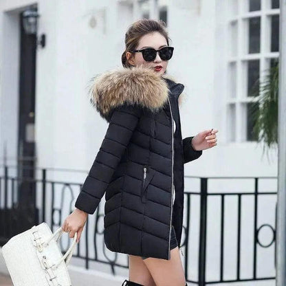 Cheky - Winter jacket women fashion slim long cotton-padded Hooded