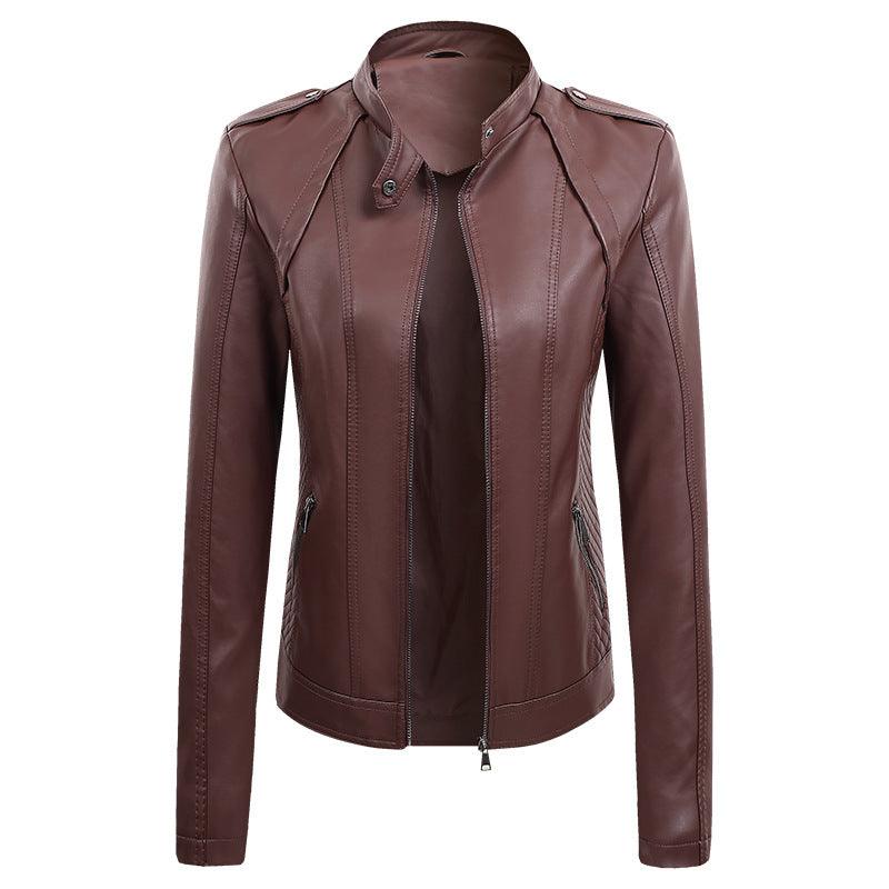 Cheky - Women's Leather Coat New Slim Lapel Fashion