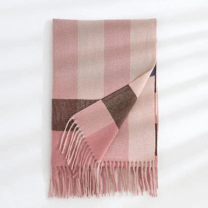 Cheky - Women's Thickened Warm Cashmere Like Check Printed Scarf