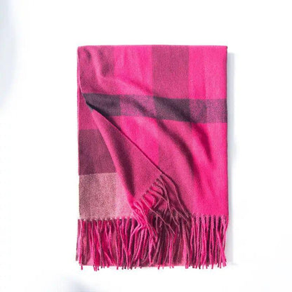 Cheky - Women's Thickened Warm Cashmere Like Check Printed Scarf