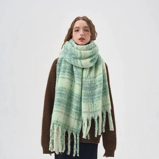 Cheky - Women's White And Green Plaid Scarf